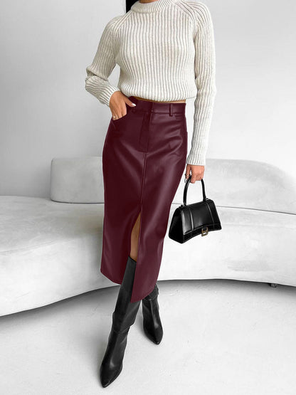Phoebe | Sleek Faux Leather Midi Skirt