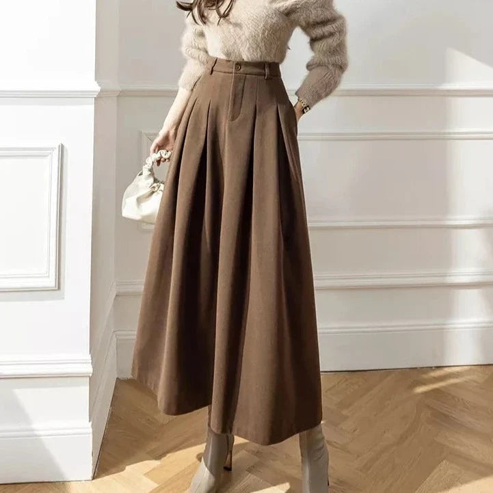 Bea | High Waist Pleated A-Line Midi Skirt