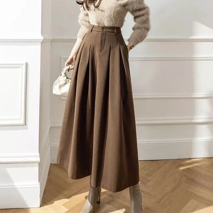 Bea | High Waist Pleated A-Line Midi Skirt