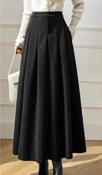 Bea | High Waist Pleated A-Line Midi Skirt
