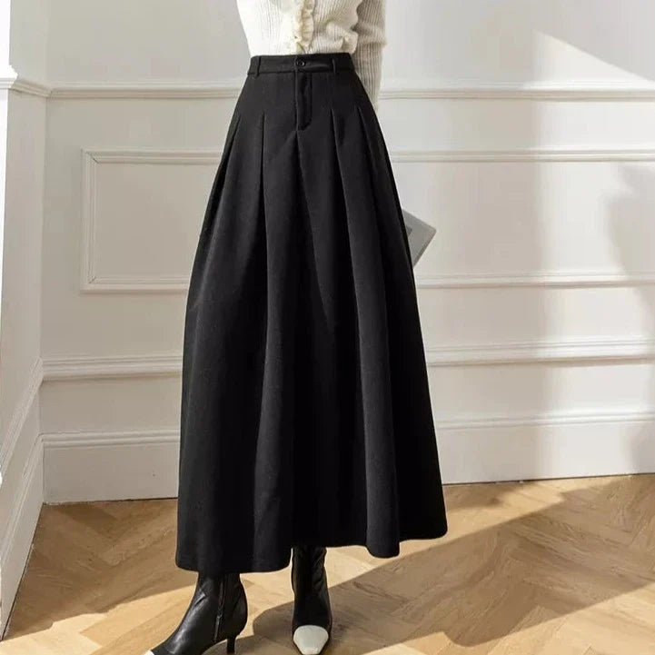 Bea | High Waist Pleated A-Line Midi Skirt