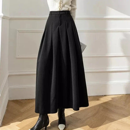 Bea | High Waist Pleated A-Line Midi Skirt
