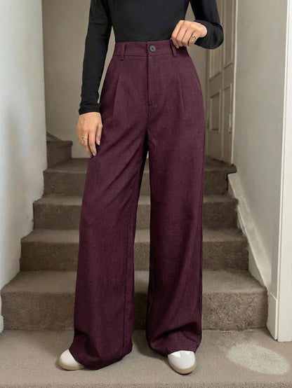 Gigi | Pleated High Waist Wide Leg Trousers with Elasticated Back