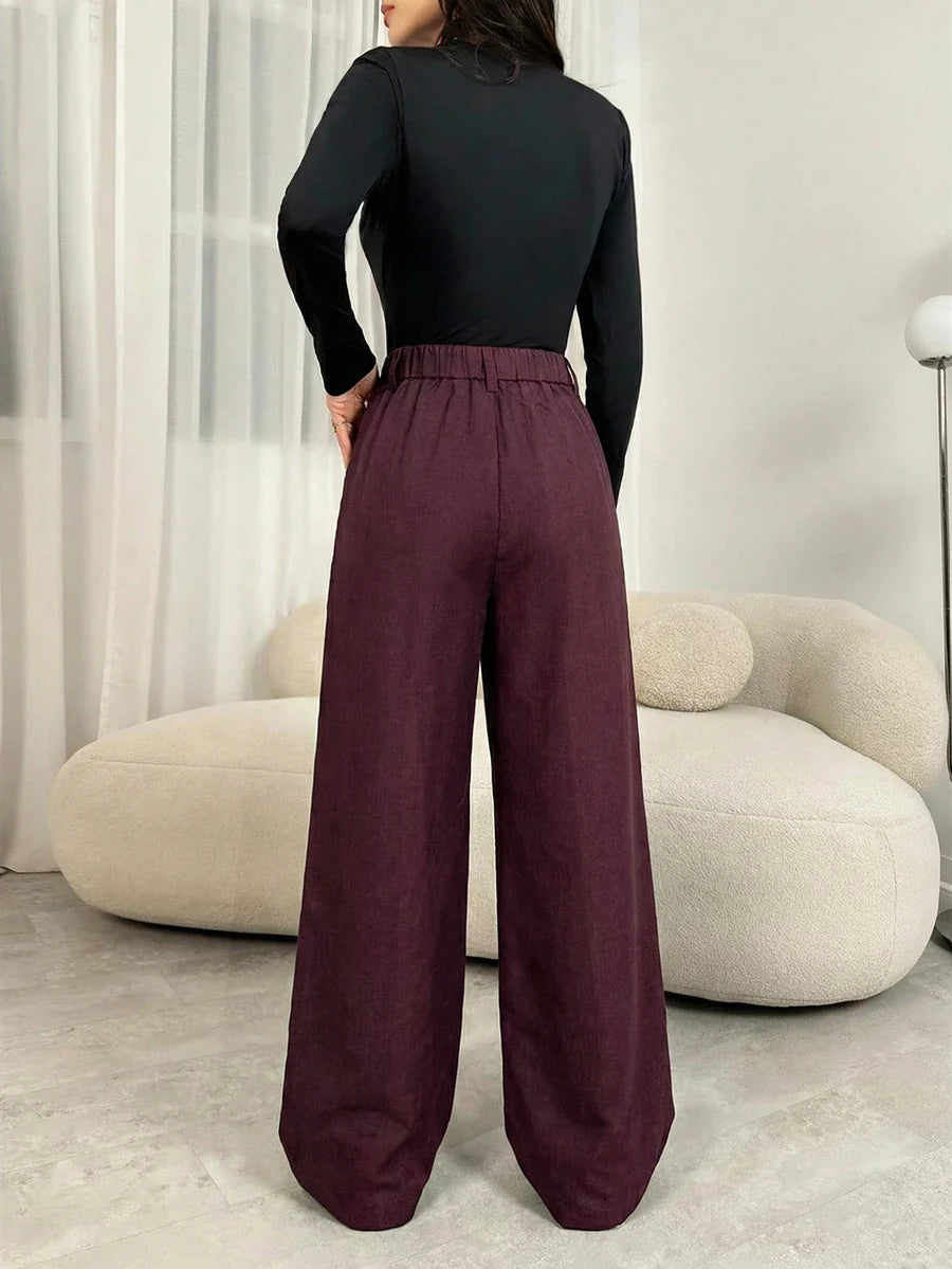 Gigi | Pleated High Waist Wide Leg Trousers with Elasticated Back