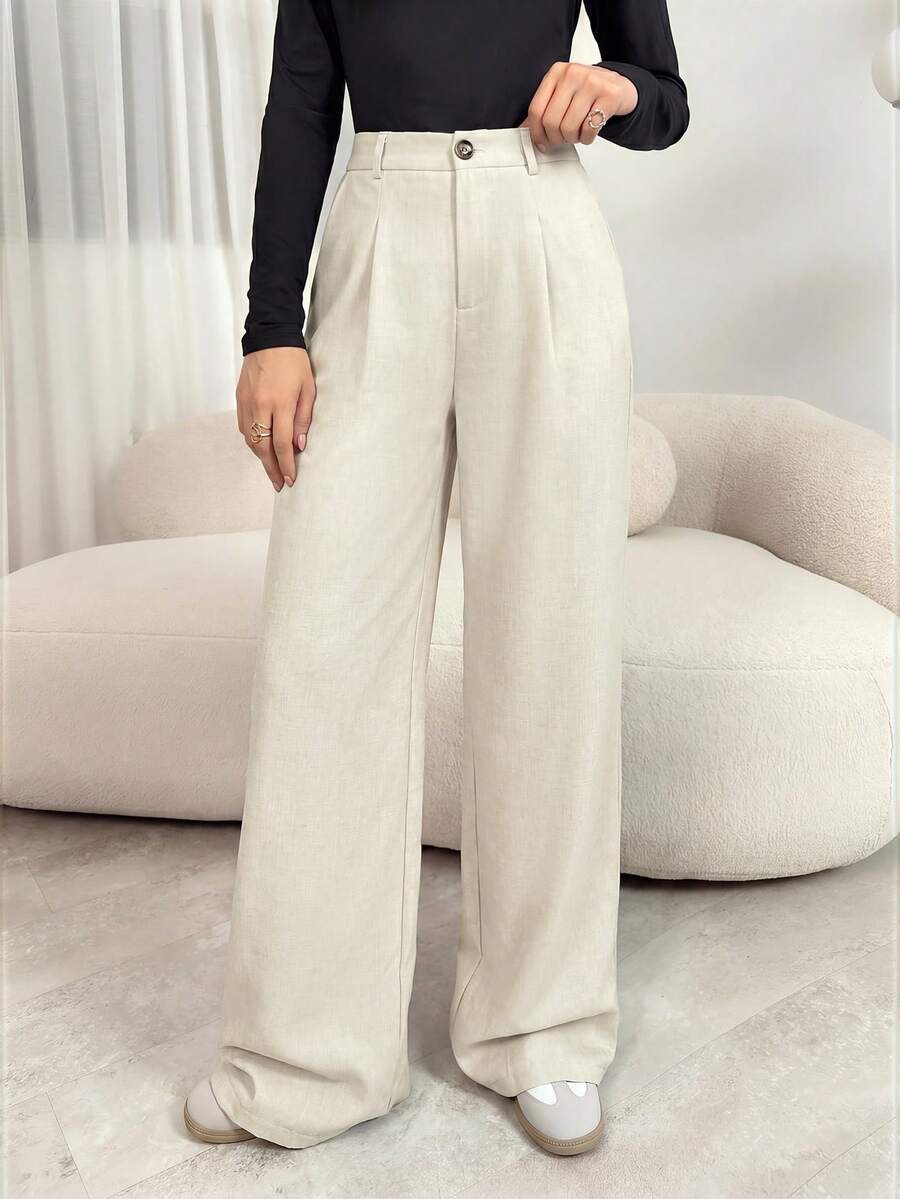 Gigi | Pleated High Waist Wide Leg Trousers with Elasticated Back
