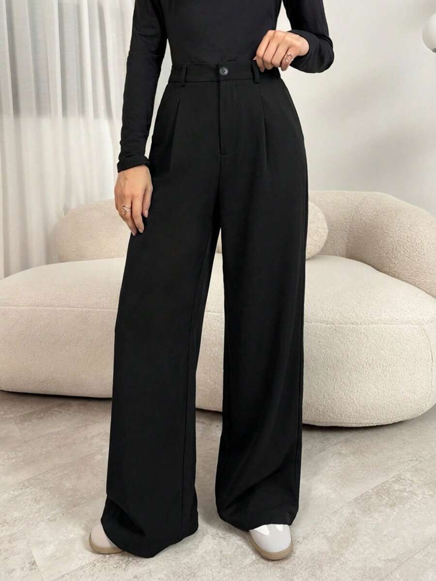 Gigi | Pleated High Waist Wide Leg Trousers with Elasticated Back