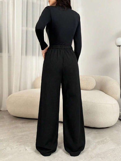 Gigi | Pleated High Waist Wide Leg Trousers with Elasticated Back