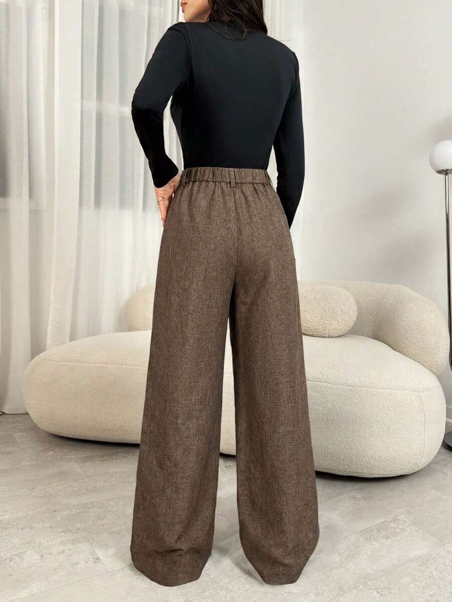 Gigi | Pleated High Waist Wide Leg Trousers with Elasticated Back