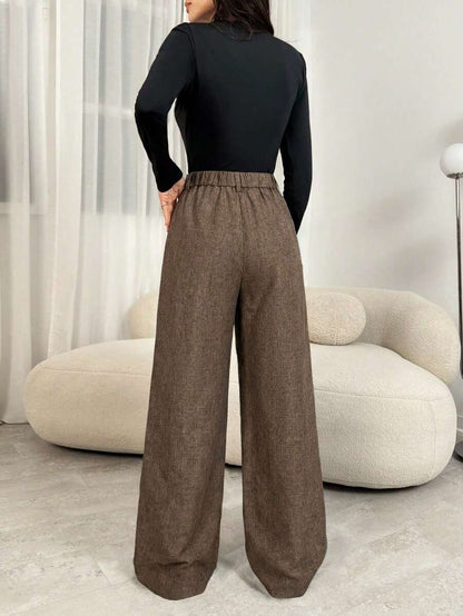 Gigi | Pleated High Waist Wide Leg Trousers with Elasticated Back