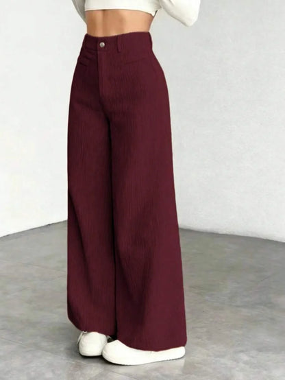 Emer | High Waist Wide Leg Corduroy Trousers with Flap Pockets