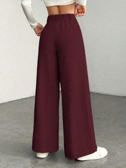 Emer | High Waist Wide Leg Corduroy Trousers with Flap Pockets