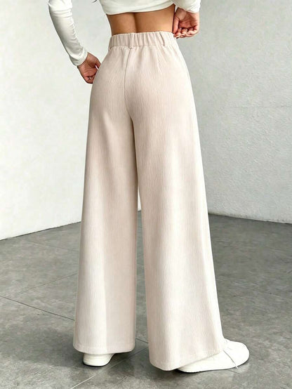 Emer | High Waist Wide Leg Corduroy Trousers with Flap Pockets