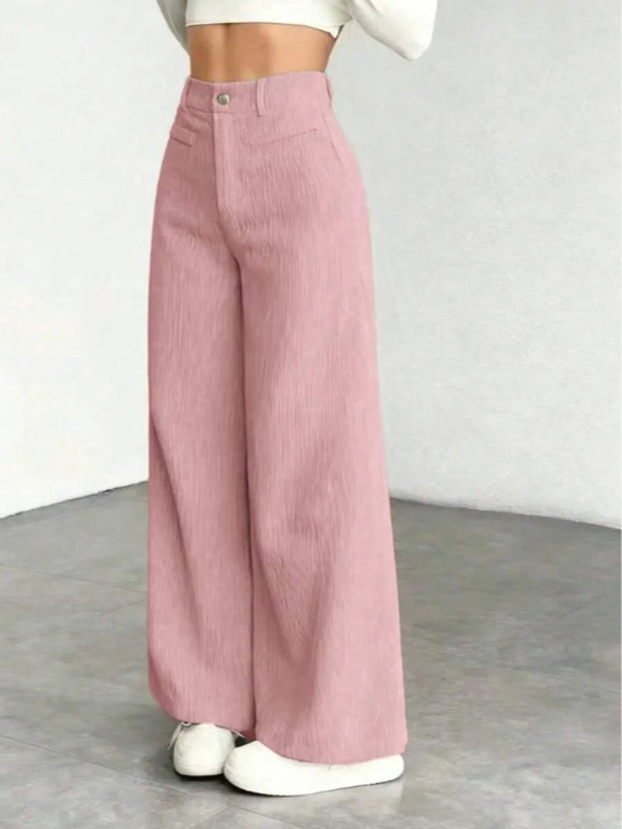 Emer | High Waist Wide Leg Corduroy Trousers with Flap Pockets