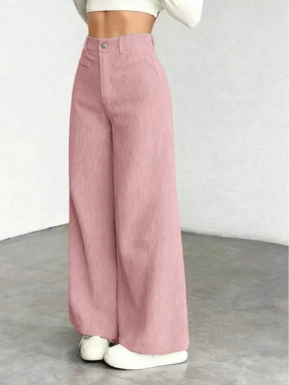 Emer | High Waist Wide Leg Corduroy Trousers with Flap Pockets