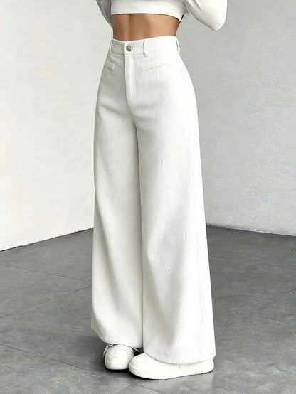 Emer | High Waist Wide Leg Corduroy Trousers with Flap Pockets