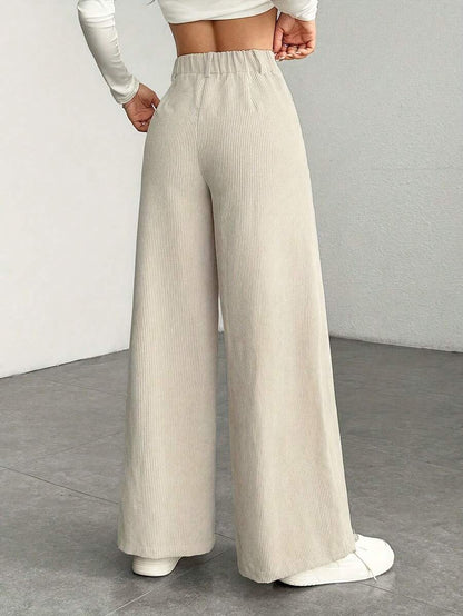Emer | High Waist Wide Leg Corduroy Trousers with Flap Pockets