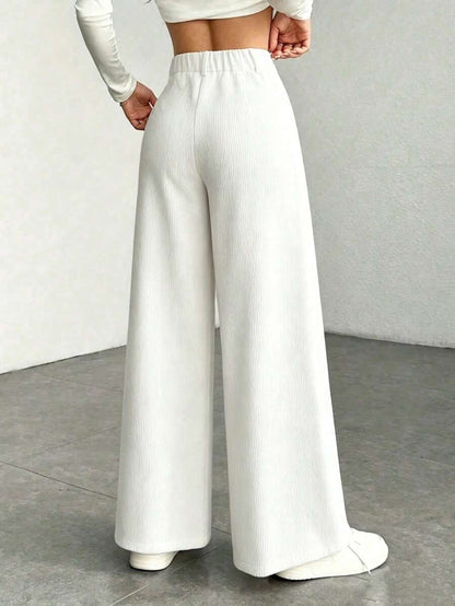 Emer | High Waist Wide Leg Corduroy Trousers with Flap Pockets