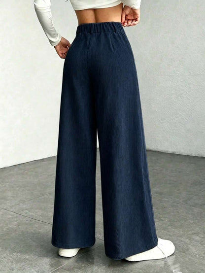 Emer | High Waist Wide Leg Corduroy Trousers with Flap Pockets