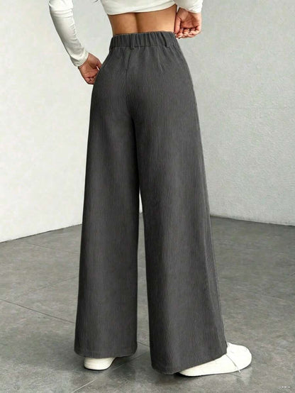 Emer | High Waist Wide Leg Corduroy Trousers with Flap Pockets