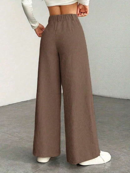 Emer | High Waist Wide Leg Corduroy Trousers with Flap Pockets
