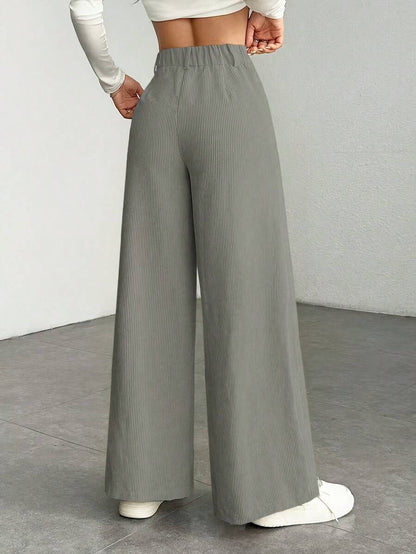 Emer | High Waist Wide Leg Corduroy Trousers with Flap Pockets