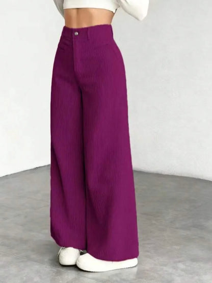 Emer | High Waist Wide Leg Corduroy Trousers with Flap Pockets