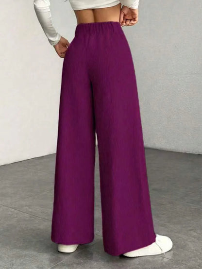 Emer | High Waist Wide Leg Corduroy Trousers with Flap Pockets
