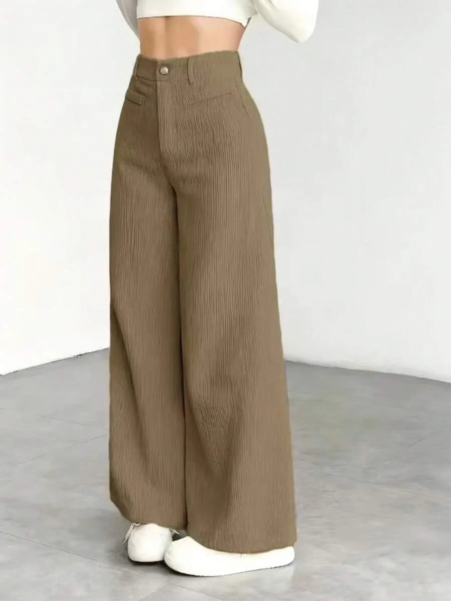 Emer | High Waist Wide Leg Corduroy Trousers with Flap Pockets