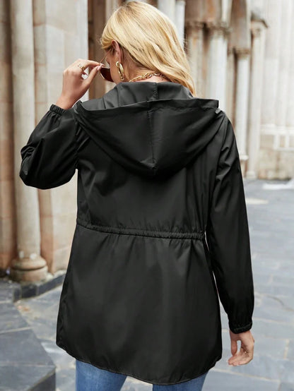 Faith | Hooded Windbreaker Jacket with Drawstring Waist and White Contrast Zip