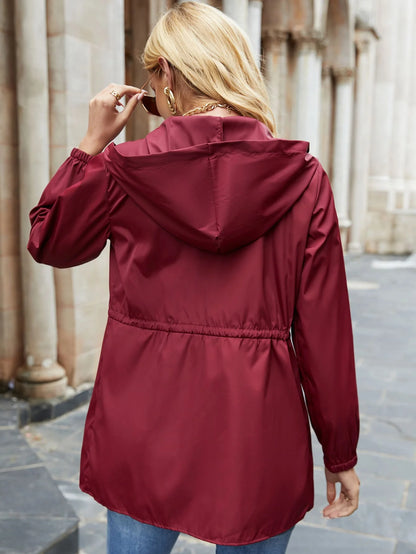 Faith | Hooded Windbreaker Jacket with Drawstring Waist and White Contrast Zip