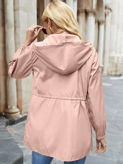Faith | Hooded Windbreaker Jacket with Drawstring Waist and White Contrast Zip