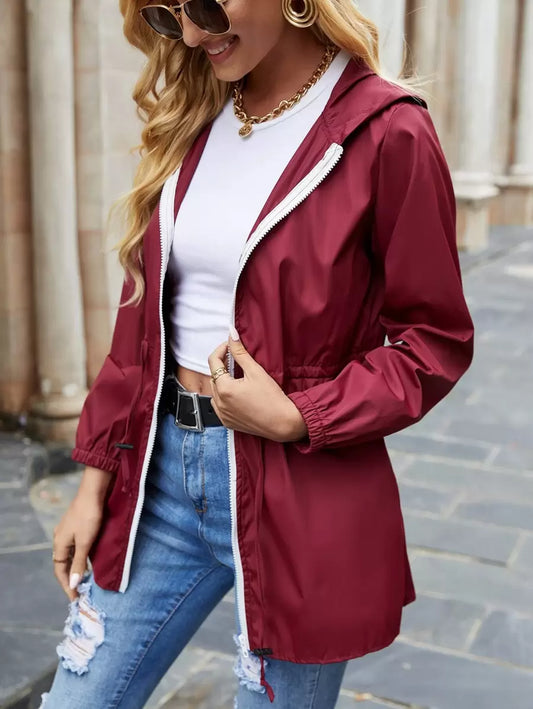 Faith | Hooded Windbreaker Jacket with Drawstring Waist and White Contrast Zip