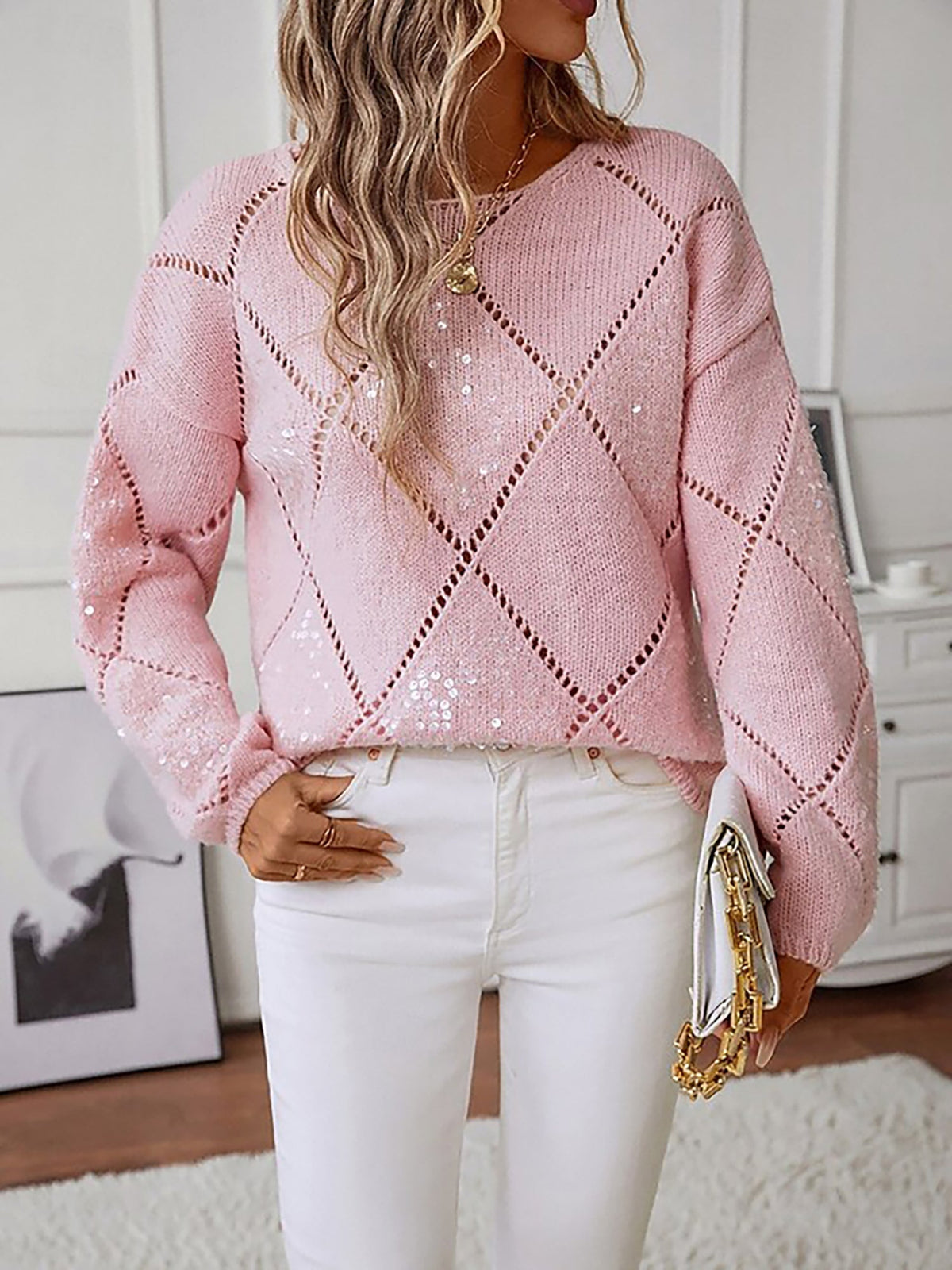 Tilda | Diamond Knit Jumper with Sequin Detail
