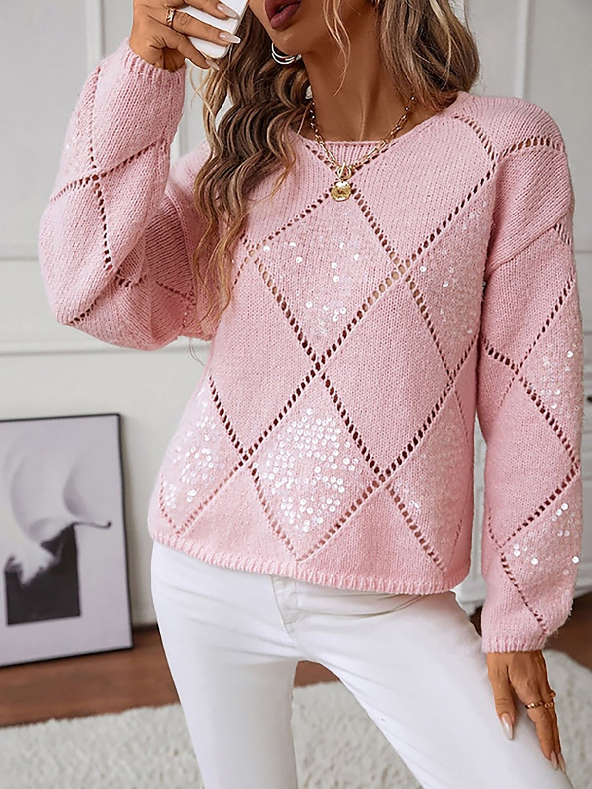 Tilda | Diamond Knit Jumper with Sequin Detail