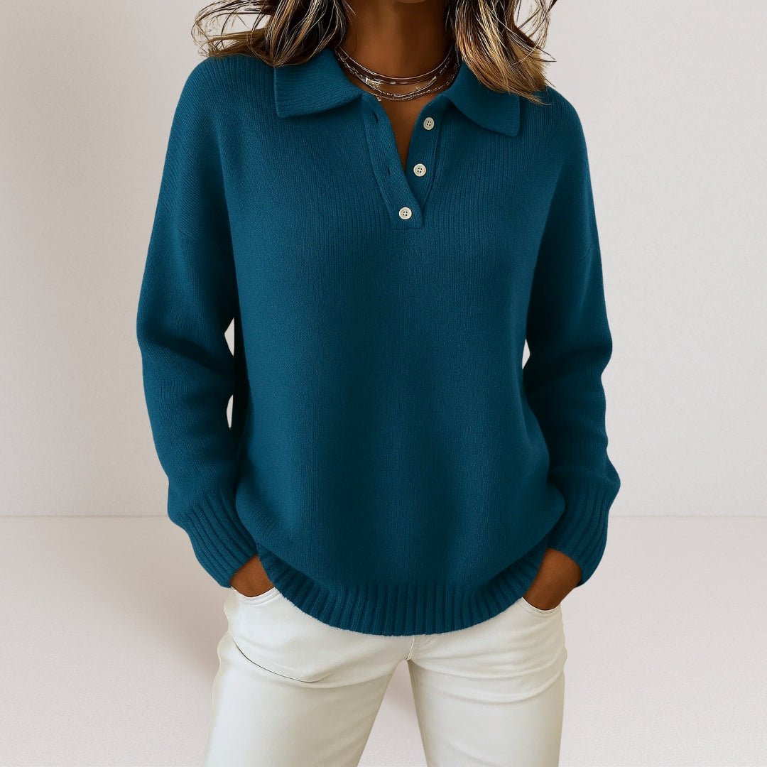 Bethan | Polo Collar Knit Jumper with Button Placket