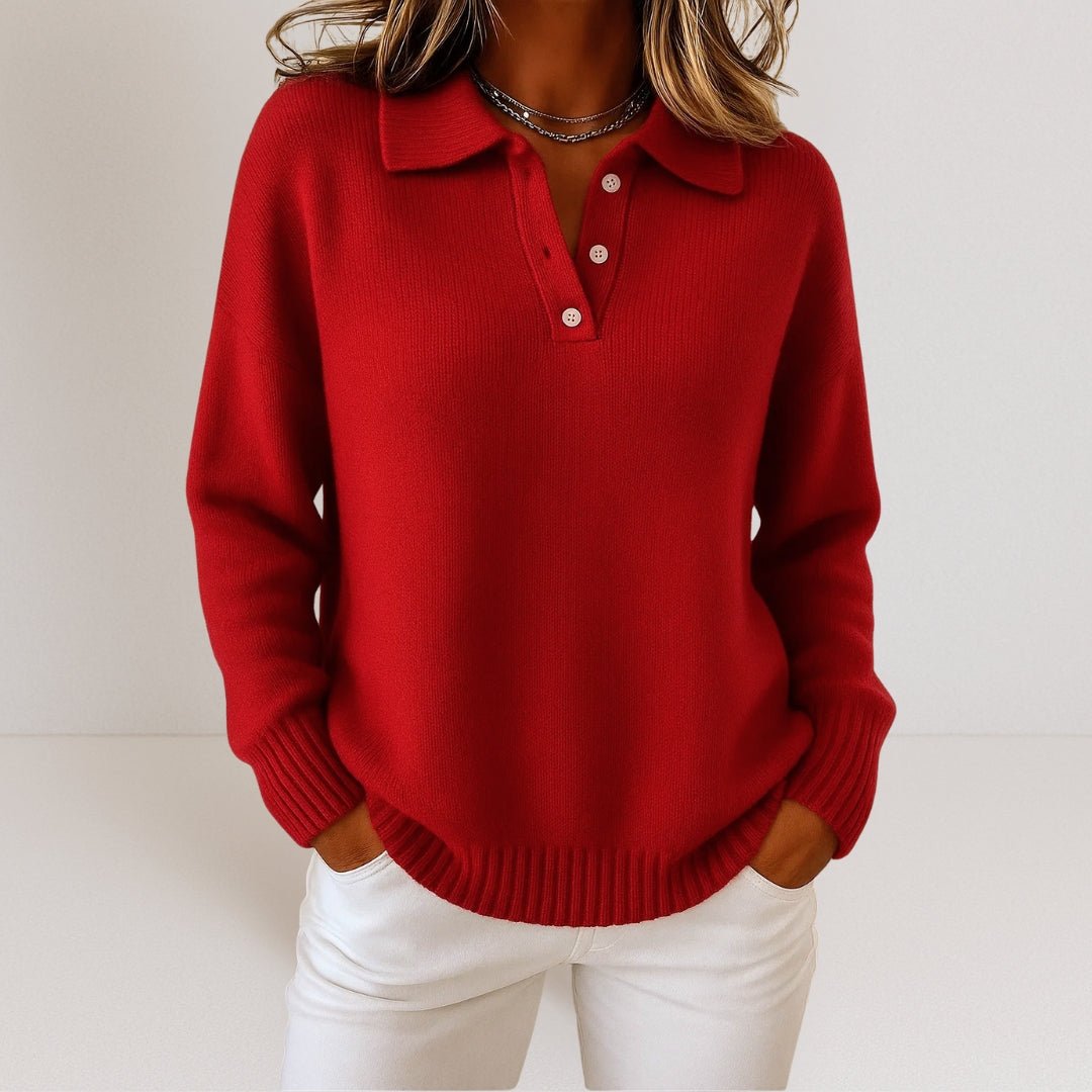 Bethan | Polo Collar Knit Jumper with Button Placket