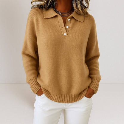 Bethan | Polo Collar Knit Jumper with Button Placket