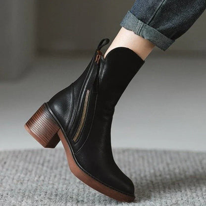Abigail | Leather Heeled Ankle Boots with Block Heel and Tassel Zip