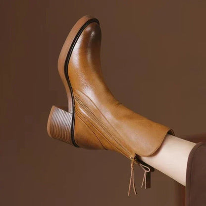Abigail | Leather Heeled Ankle Boots with Block Heel and Tassel Zip