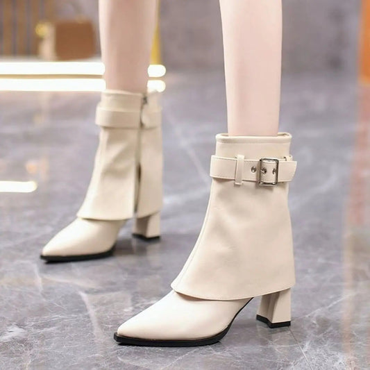 Winifred | Leather Heeled Ankle Boots with Buckle Strap and Pointed Toe