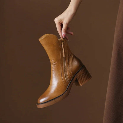 Georgia | Leather Heeled Ankle Boots with Side Zip and Block Heel