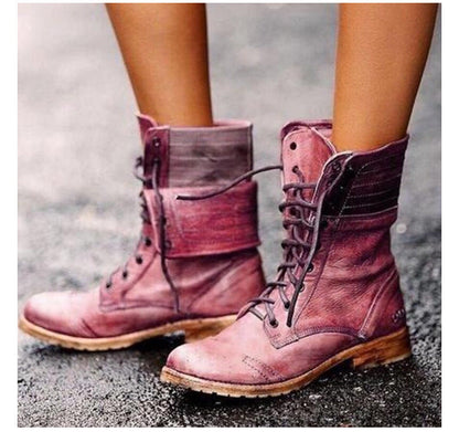 Katie | Leather Lace Up Combat Boots with Fold Down Cuff