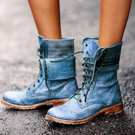 Katie | Leather Lace Up Combat Boots with Fold Down Cuff