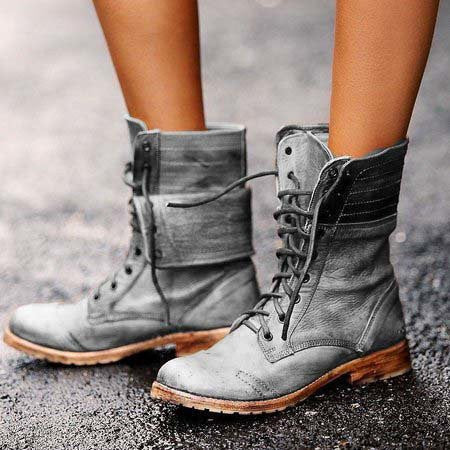 Katie | Leather Lace Up Combat Boots with Fold Down Cuff