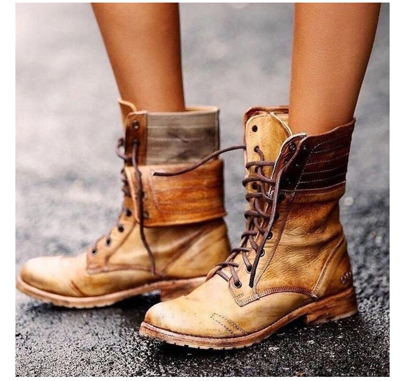 Katie | Leather Lace Up Combat Boots with Fold Down Cuff