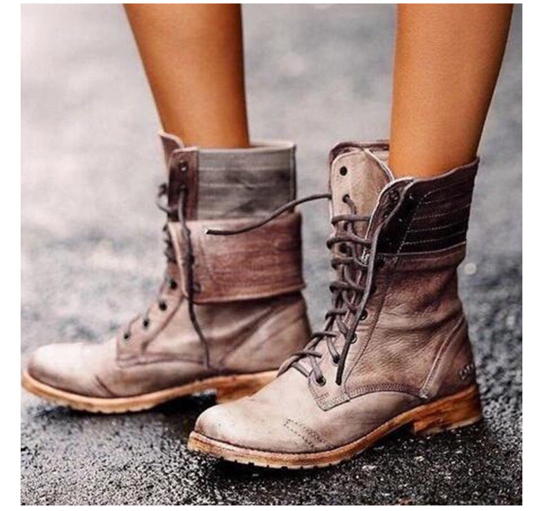 Katie | Leather Lace Up Combat Boots with Fold Down Cuff