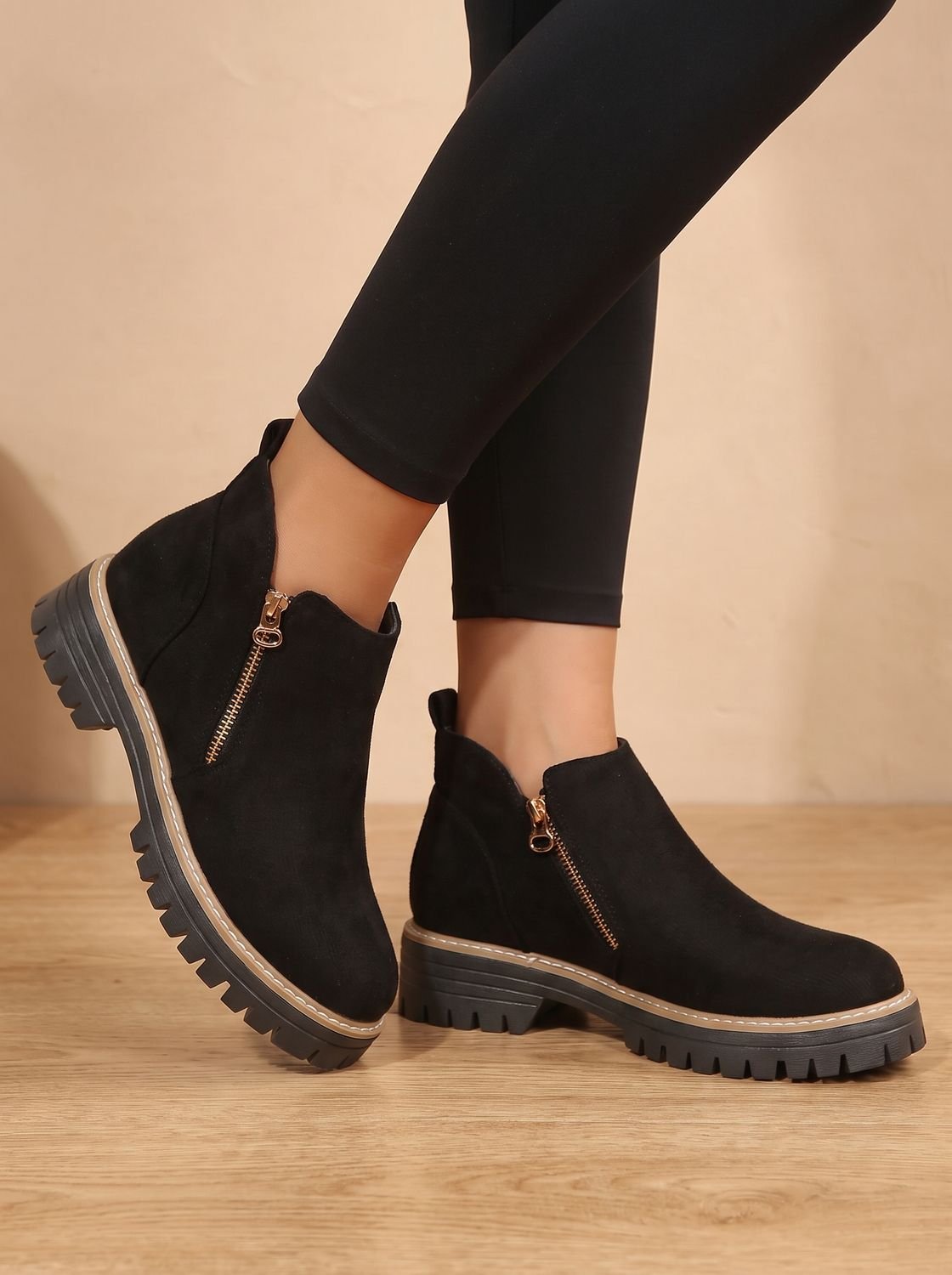Wanda | Leopard Print Flat Ankle Boots with Chunky Sole
