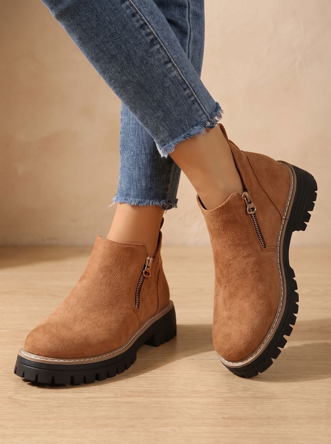 Wanda | Leopard Print Flat Ankle Boots with Chunky Sole