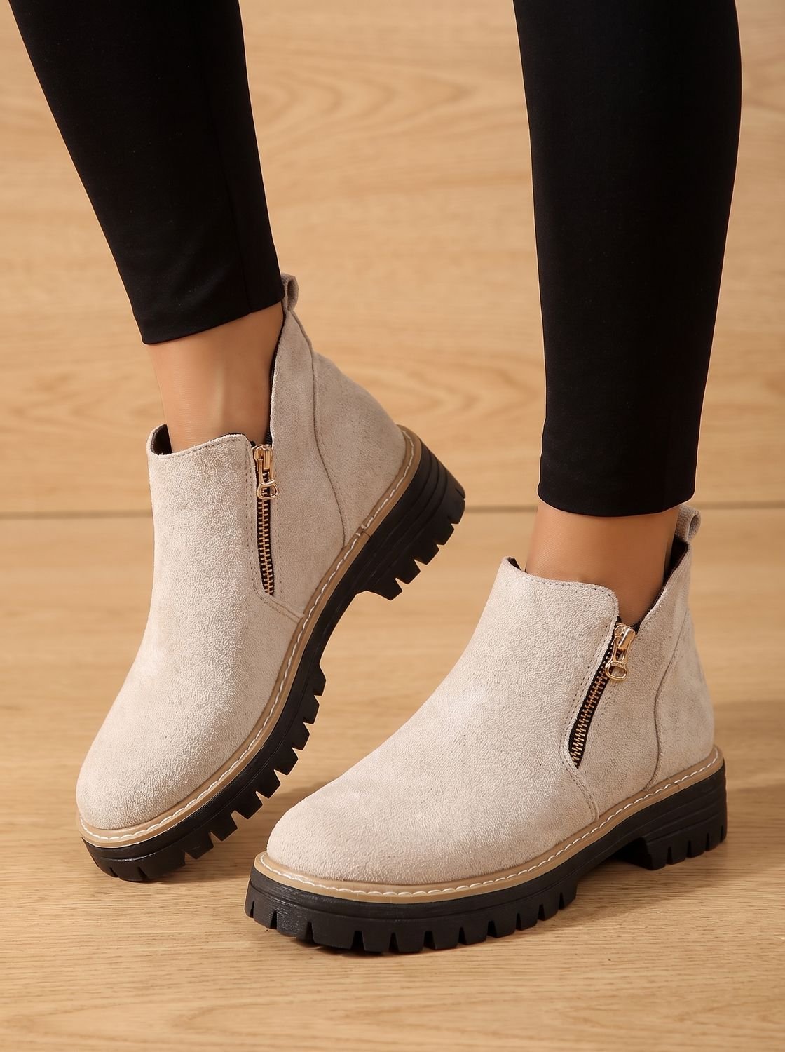Wanda | Leopard Print Flat Ankle Boots with Chunky Sole