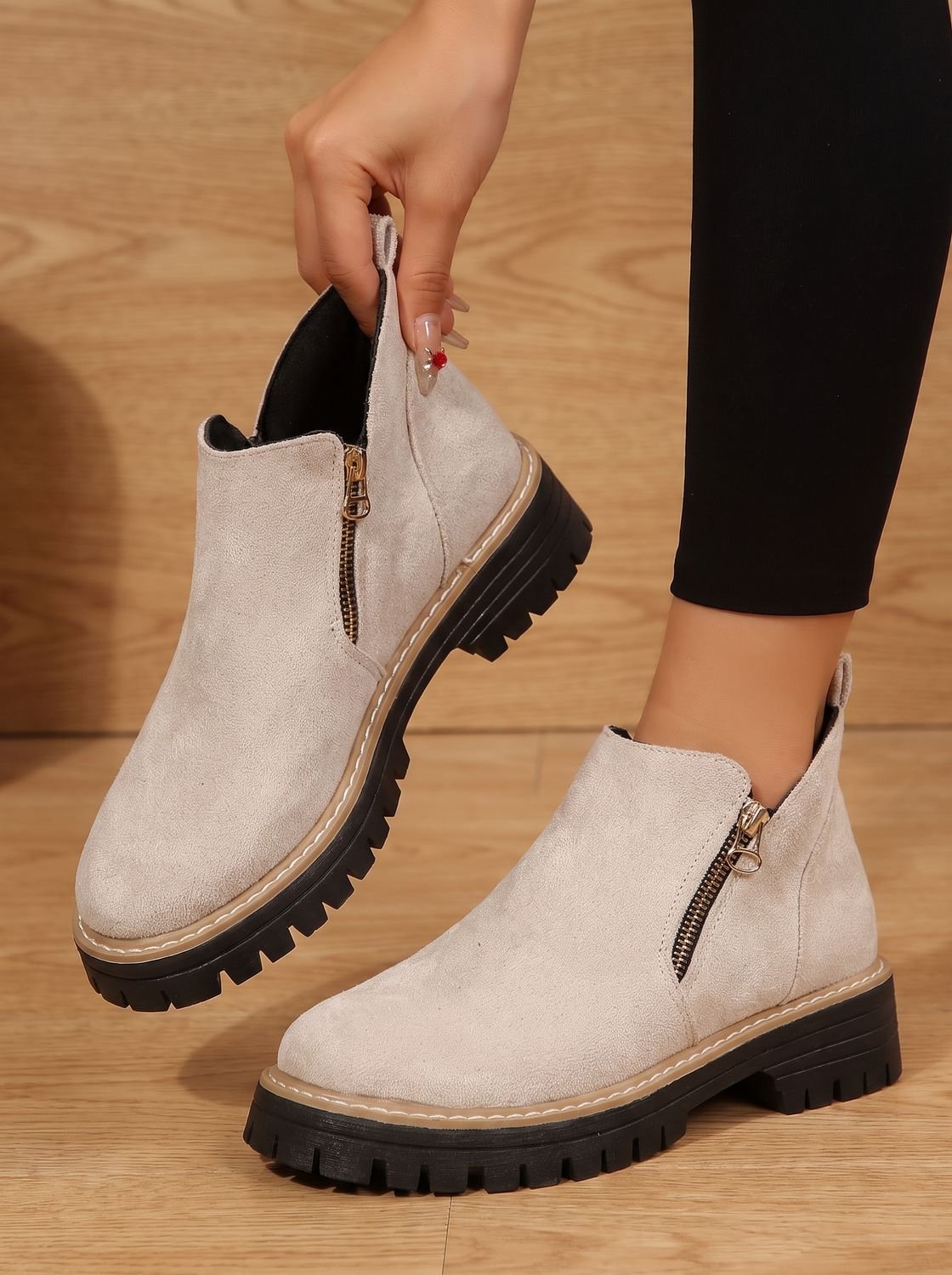 Wanda | Leopard Print Flat Ankle Boots with Chunky Sole